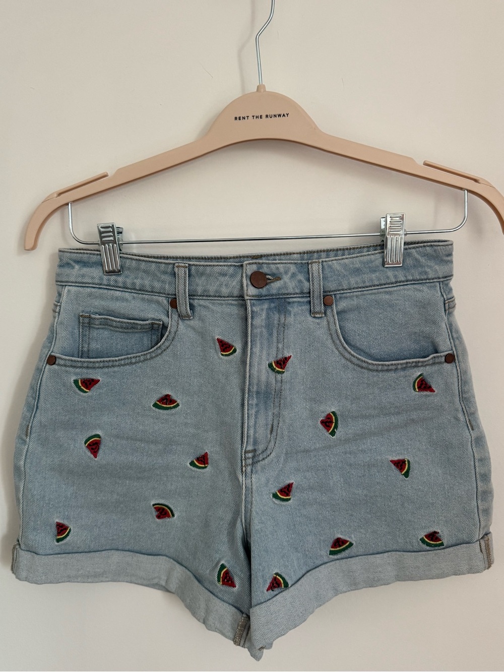 Tinsel Light Blue Denim Shorts with Watermelon Embroidery